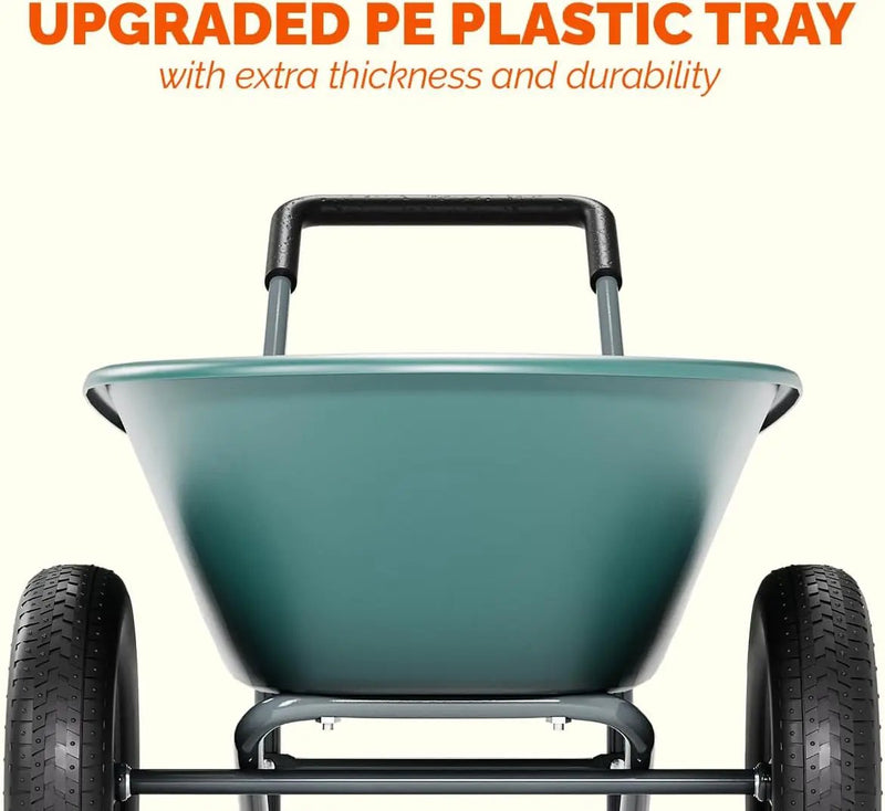 Upgrade 2 Wheel Wheelbarrow, Yard Cart with Padded Handlebar, 14 Inch Pneumatic Tires for High Stability, Ideal for Moving Soil, Plant Shrub, Gardening Tool, Easy Assembly by GreenHaven Gardens