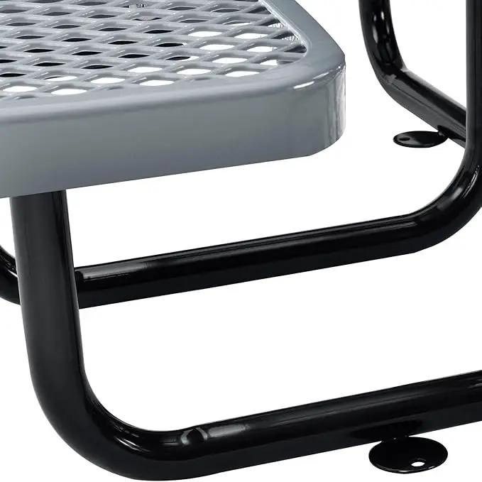Global Industrial 46" Round Picnic Table, Expanded Metal, Gray Thermoplastic Coating, Attached Benches, 1-1/2” Umbrella Pole Hole, Outdoor-Rated, 1000 lb Capacity by GreenHaven Gardens