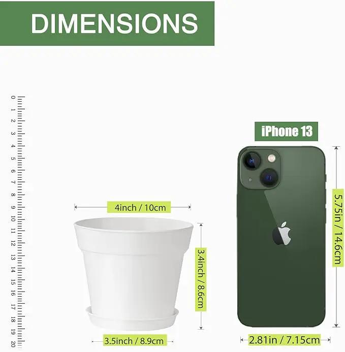 28 Pack 4 inch Small Plant Pots, Plastic Planters with Drainage Holes and Saucers for Flowers Plants, Succulents, Seed Starting Pots, White by GreenHaven Gardens