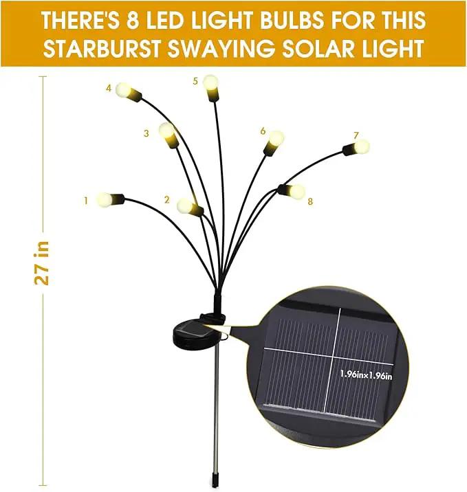 Solar Powered Firefly Lights Outdoor Waterproof 2-Pack, Swaying as Wind Blows, 8 LED Bulbs, Solar Garden Lights, Warm White, Outdoor Decorative Lights for Pathway Yard Patio Decorations by GreenHaven Gardens