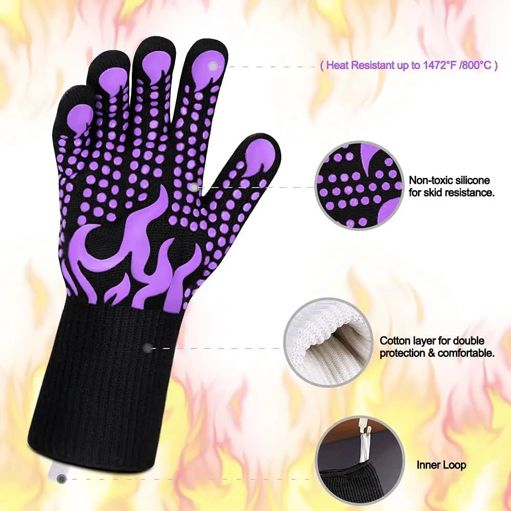 Comsmart BBQ Gloves, 1472 Degree F Heat Resistant Grilling Gloves Silicone Non-Slip Oven Gloves Long Kitchen Gloves for Barbecue, Cooking, Baking(Purple) by GreenHaven Gardens