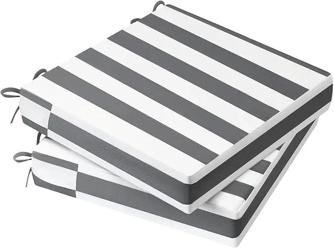 AAAAAcessories Outdoor Seat Cushions for Chairs, Waterproof, Fade-Resistant Patio Furniture Replacement Cushions, 20" x 20" x 3", Set of 2, Gray Cabana Stripe by GreenHaven Gardens