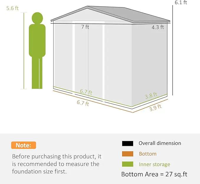 Outsunny 7' x 4' Outdoor Storage Shed, Garden Tool Metal Shed with Foundation Kit, Double Lockable Door, Air Vents and Sloping Roof, for Backyard, Patio, Lawn, Dark Gray by GreenHaven Gardens