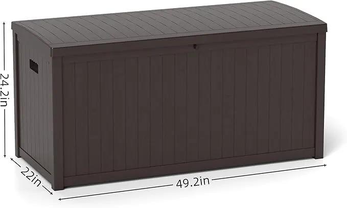 Outdoor Storage Box, 120 Gallon Deck Box Indoor and Outdoor Use, Waterproof Resin Storage Bin for Patio Cushions, Gardening Tools, Lockable, UV Resistant, Brown by GreenHaven Gardens