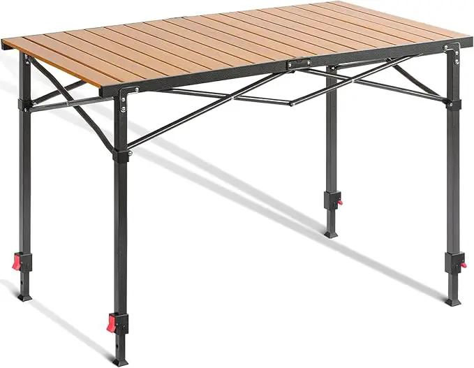 Portable Outdoor Adjustable Height Camping Table, Large for 2-6 Person, Foldable Roll-up Aluminum Camp Table with Carry Bag for Picnic, Camp, Sturdy, Stable, Loads 220 Lbs by GreenHaven Gardens