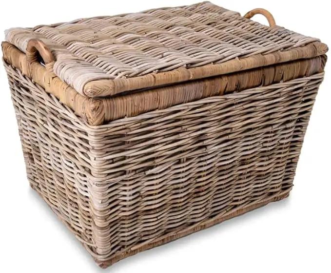 The Basket Lady Lift-Off Lid Wicker Storage Basket, Medium, 20 in L x 15 in W x 14 in H, Serene Grey… by GreenHaven Gardens