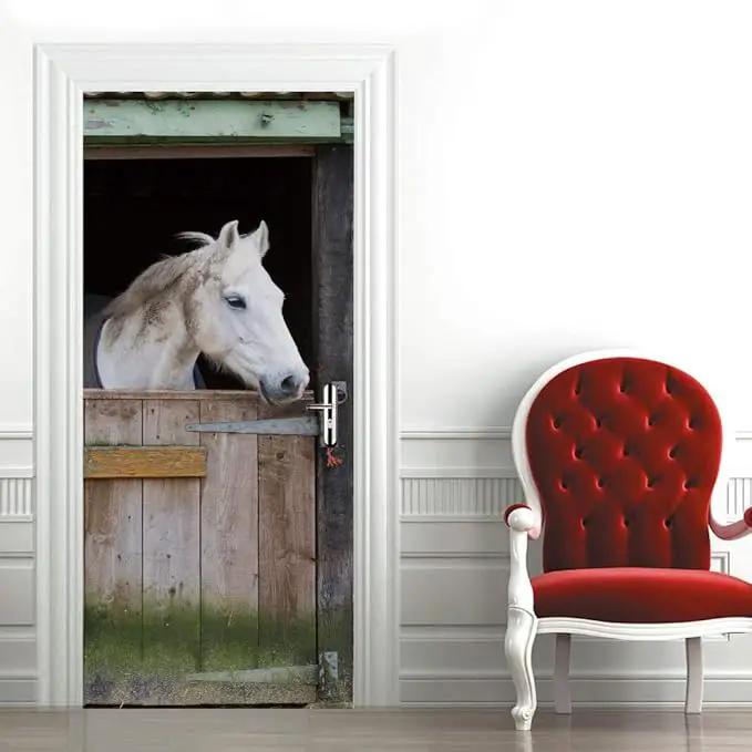 Horse 3D Door Stickers Murals - Peel & Stick - Waterproof & Washable - Matt Finish - Realistic Style - Door & Wall - 35.4" x 78.7" by GreenHaven Gardens