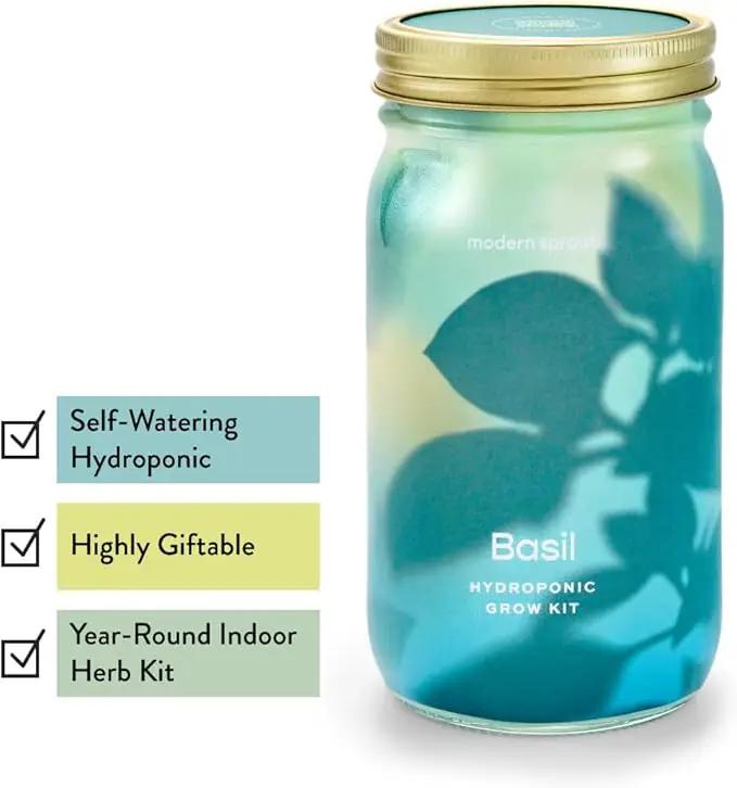 Modern Sprout New & Improved Mason Jar Grow Set 6pk, Indoor Herb Garden, Seed Starter Set, Organic Seeds, Hydroponic Growing (Basil + Mint + Parsley + Cilantro + Rosemary+ Lavender) by GreenHaven Gardens