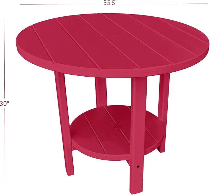 Phat Tommy Round Poly Resin Outdoor Patio Dining Table, All Weather Poly Patio Outdoor Furniture, Cranberry by GreenHaven Gardens