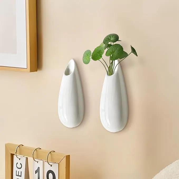 2 Pack White Ceramic Wall Vases,5.9 Inch Wall Hanging Plant Holder,Cubicle Modern Decor Plant Holder Vase for Indoor Plants, Hanging Propagation Flower Pots for Air Vases by GreenHaven Gardens
