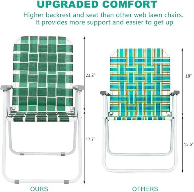 VINGLI Patio Lawn Webbed Folding Chairs Set of 2, Outdoor Beach Chair Portable Dining Chair for Outdoor Yard, Garden (Dark Green, Classic) by GreenHaven Gardens