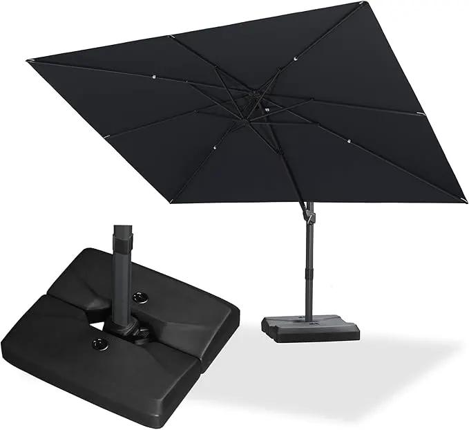 PURPLE LEAF 9' × 11.5' Patio Cantilever Umbrella with Base Outdoor Rectangle Adjustable Offset Umbrellas with 360-degree Rotation and 8 Heavy Duty Metal Ribs for Garden Deck Pool Grey by GreenHaven Gardens