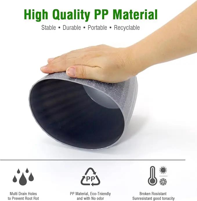 6 Inch Plant Pots Bulk, 6 Pack Plastic Planters with Drainage Holes and Saucers for Indoor Outdoor House Plants and Flowers, Grey Spots by GreenHaven Gardens