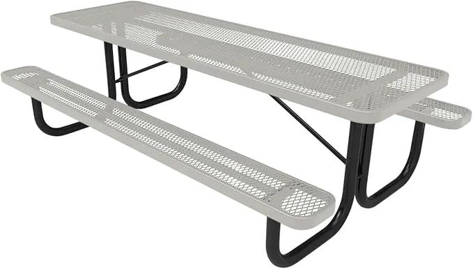 Coated Outdoor Furniture Heavy-Duty Portable Outdoor Picnic Table, Thermoplastic Coated Expanded Metal Commercial-Grade Patio Dining Furniture Made in America (8ft Rectangular, Textured Grey) by GreenHaven Gardens