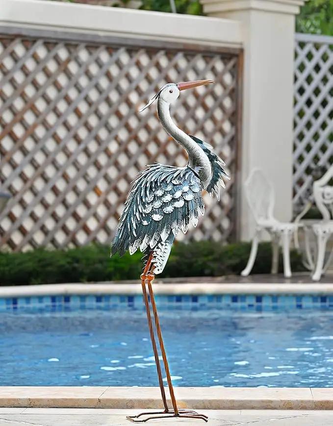 TERESA'S COLLECTIONS Garden Decor Blue Heron Sculptures & Statues Backyard Decor,24.5" Coastal Metal Cranes Decoy for Outdoor Decoration Outside Yard Art Patio Pond Pool Lawn,Housewarming Gift for Mom by GreenHaven Gardens