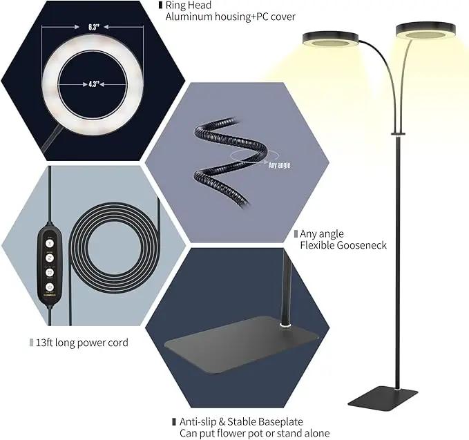 GLOWRIUM Indoor Grow Light, 40 Watt Full Spectrum LED Plant Growth Light with Stand, Adjustable Height with Timer 3/9/12 hrs, Black LED Plant Lamp by GreenHaven Gardens