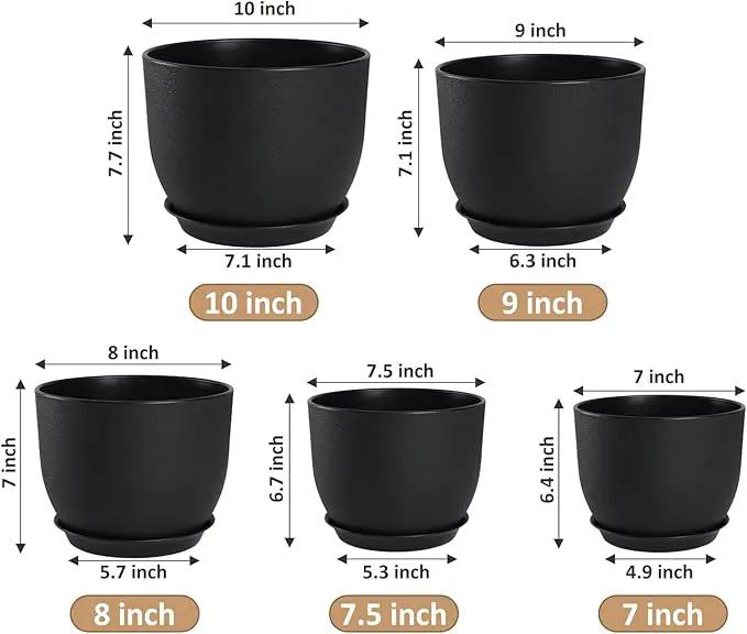 Plant Pots 10/9/8/7.5/7 inch Set of 5,Flower Pots with Multi Mesh Drainage Holes, Large Planters for Indoor Outdoor Garden Plants and Flowers. (Black) by GreenHaven Gardens