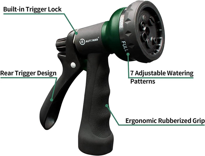 AUTOMAN Garden Hose Nozzle 2PK, ABS Water Spray Nozzle with 7 Adjustable Patterns, Slip Resistant for Watering Plants, Lawn, Garden, Washing Cars, Cleaning, Showering Pets & Outdoor Fun by GreenHaven Gardens
