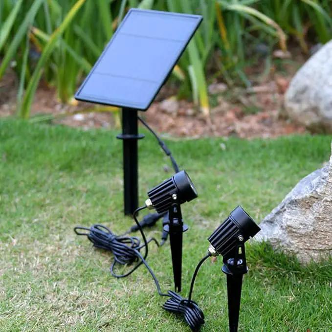APONUO Metal Solar Spot Lights Outdoor with 9.8ft Cable Solar Powered Landscape Lighting Low Voltage IP65 Waterproof Auto On/Off for Outside Garden Yard Landscape Pathway Garage-Warm White(4-in-1) by GreenHaven Gardens