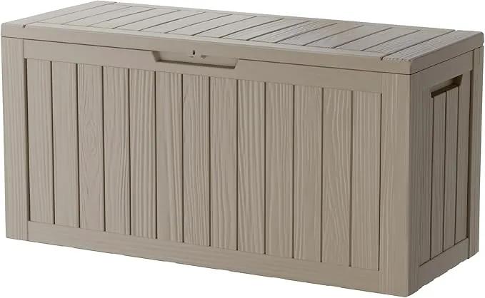 80 Gallon Lockable Resin Deck Box, Waterproof & UV-Resistant Outdoor Storage Box for Outdoor Cushion Storage, Garden Tools & Pool Accessories Storage, Gray by GreenHaven Gardens