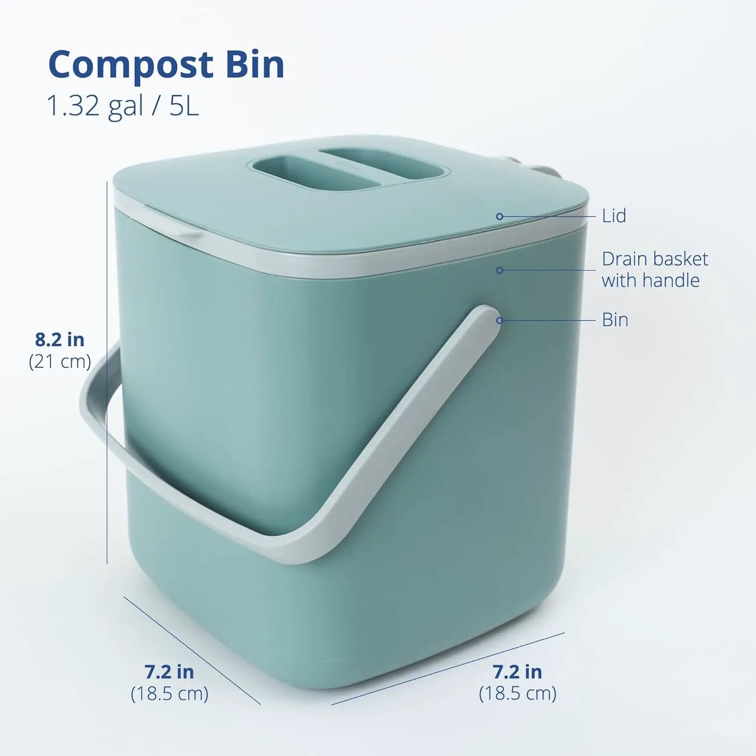 Blue Ginkgo Kitchen Compost Bin [5L / 1.32 GAL] – Filter-Free, Odor-Tight Countertop Food Waste Pail with Handles (Made in Korea, Green) by GreenHaven Gardens