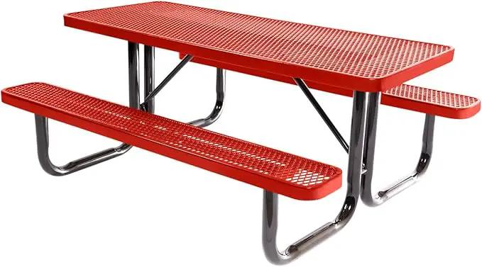 Coated Outdoor Furniture Heavy-Duty Portable Outdoor Picnic Table, Thermoplastic Coated Expanded Metal Commercial-Grade Patio Dining Furniture Made in America (6ft Rectangular, Red) by GreenHaven Gardens