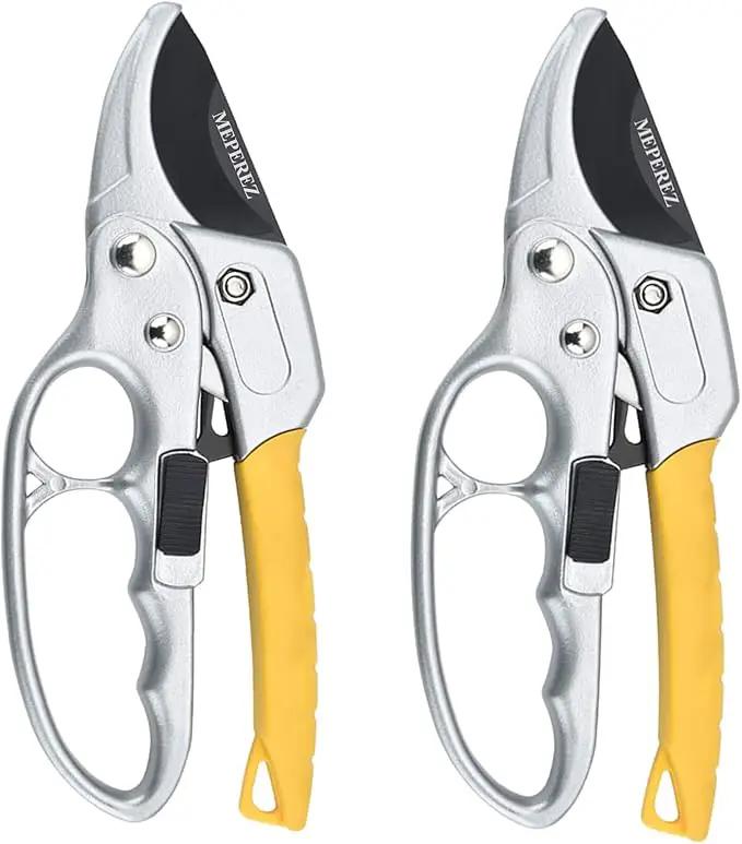 Ultra Sharp Germany Steel Pruning Shears - Cuts 3X Easier, Weak Hand Arthritis Snips, Rust-Resistant, Effortlessly 1-Inch Cut Capacity Garden Scissors, Ergonomic Handle (2 pack-yellow) by GreenHaven Gardens