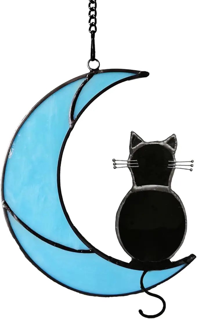 Black Cat Stained Glass Suncatcher,Cat Memorial Gifts for Loss of Cat,Cat Mom Gifts,Cat Sympathy Gifts for Cat Lovers,Window Hanging Ornament by GreenHaven Gardens