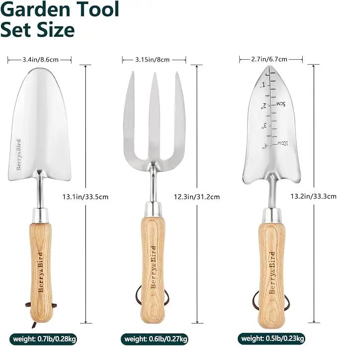 Berry&Bird Garden Tool Set- 3PCS Stainless Steel Gardening Tool Sets with Wooden Handle Trowel Weeding Fork & Digging Shovel Hand Tool Kit for Planting, Ideal Gardening Gift for Women & Men by GreenHaven Gardens
