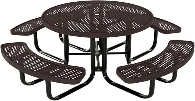 Coated Outdoor Furniture Heavy-Duty Portable Outdoor Kids Table with Umbrella Hole, Punched Steel Kids Picnic Table, Commercial-Grade, Made in America (46 In, Round, Childrens, Brown) by GreenHaven Gardens