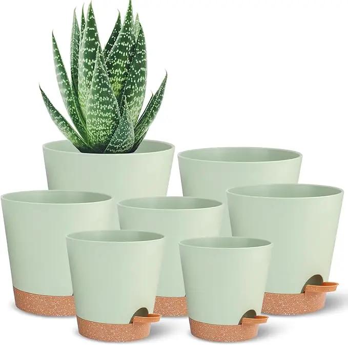Self Watering Pots, Flower Planting Pots for Indoor Outdoor Plants, African Violet, Flowers, Succulent,Cactus Plant Pots with Drainage Holes Green Plastic Pots Gift Idea For Lazy people House Decor by GreenHaven Gardens
