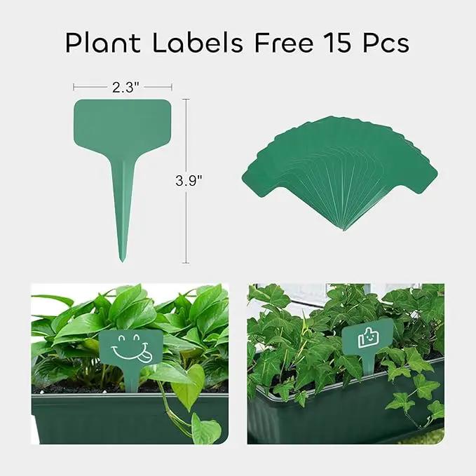 GROWNEER 3 Packs 17 Inches Green Flower Window Box Plastic Vegetable Planters Long Pots with 15 Pcs Plant Labels for Outdoor Indoor Windowsill Patio Garden Home Decor Porch by GreenHaven Gardens