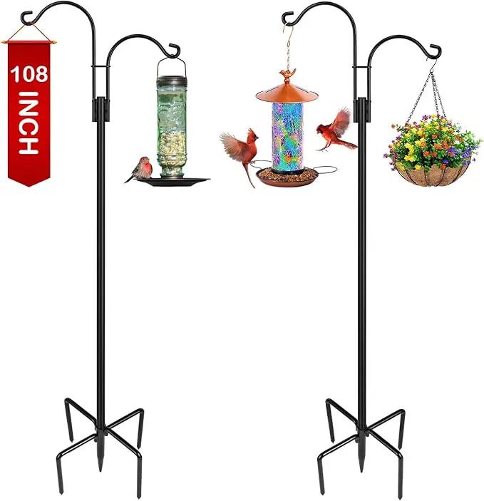 XDW-GIFTS Double Shepherds Hooks for Outdoor, 2-Pack Heavy Duty Garden Pole for Hanging Bird Feeder, Plant Baskets, Solar Light Lanterns, Garden Plant Hanger Stands with 5 Base Prongs by GreenHaven Gardens