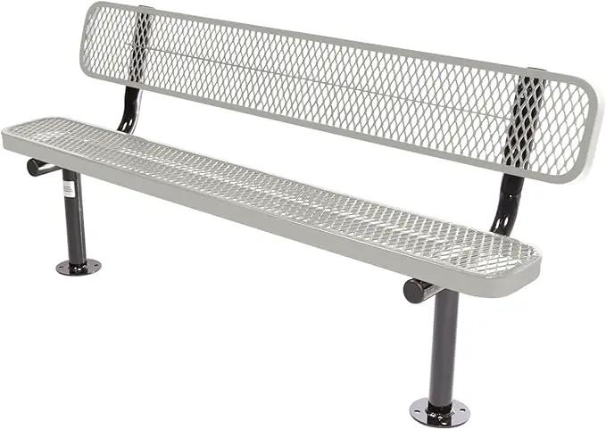 Coated Outdoor Furniture Heavy-Duty Outdoor Bench Thermoplastic Coated, Expanded Metal, Commercial-Grade Seating, Made in America (Surface with Back, 6 Ft, Textured Grey) by GreenHaven Gardens