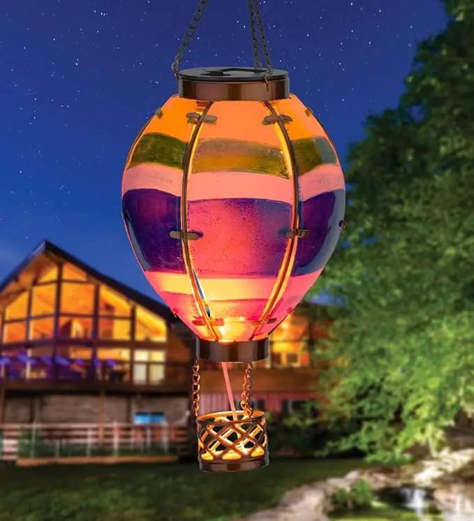 Regal Art & Gift Hot Air Balloon Solar Lantern – Hanging Solar-Powered LED Lights, Waterproof Portable Decorative Outdoor Lamp Made of Metal & Glass for Garden, Patios & Pathway – Stripe (Small) by GreenHaven Gardens