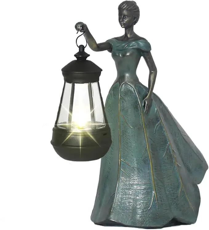 Fairy Garden Statue Solar Garden Decor Resin Statue with Lights for Yard Lawn Decorations Outdoor Patio Gardening Gifts for Women 5.5 * 9.5 * 11.5 Inch by GreenHaven Gardens