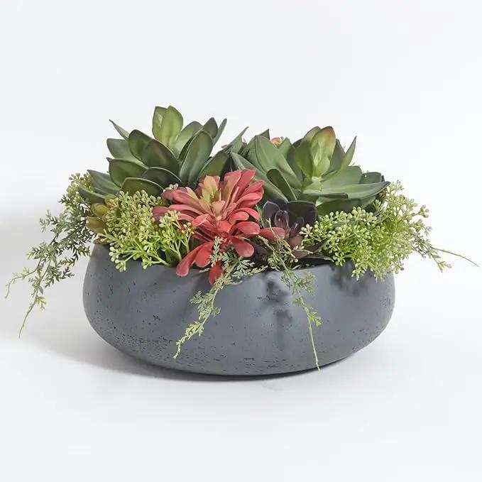 Faux Succulent Arrangement, Premium Artificial Indoor Plant Enhances Interior Design, Display on Any Surface in Your Home Adding an Inviting Touch of Nature, Grey Planter Pot Included by GreenHaven Gardens