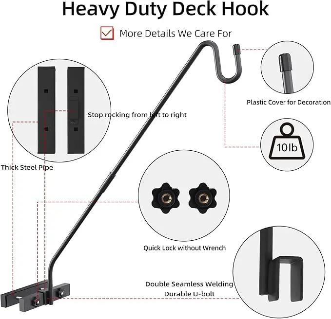 Deck Hook Railing Mount-Deck Railing Plant Hanger Outdoor，Metal Bird Feeder Hanger for Deck Railing,Fence Shepherds Hooks Pole Bracket for Hanging Hummingbird Feeder,Planter,Flower Baskets by GreenHaven Gardens