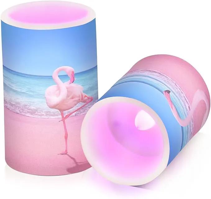 Flickering Flameless Candles, Pink Flamingo on Beach LED Candles with Remote Timer, Set of 2 Battery Operated Candle for Valentine Wedding Birthday by GreenHaven Gardens