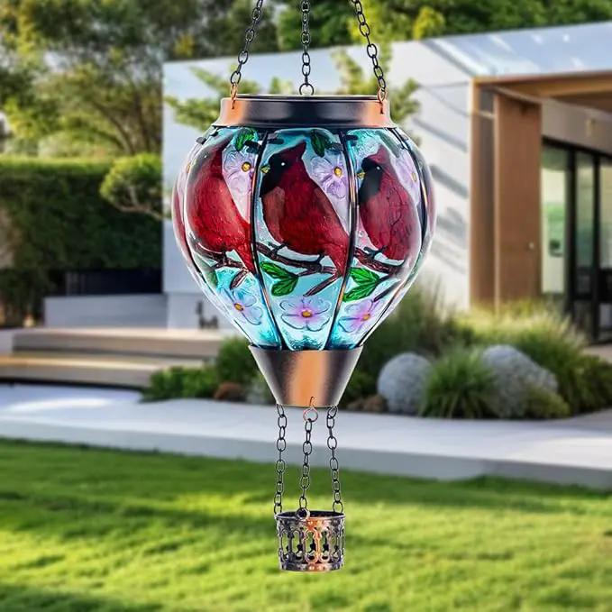 DREAMSOUL 2PCS Cardinal Hot Air Balloon Solar Lantern, Hanging Glass Solar Lanterns Outdoor Waterproof for Yard Party Gift by GreenHaven Gardens