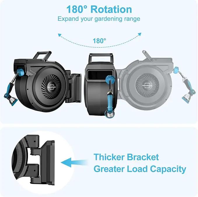 Retractable Garden Hose Reel - 5/8 inch x 80 ft Wall Mounted Hose Reel with 10 Pattern Nozzle & Any Length Lock, Heavy Duty Water Hose Supports Automatic Rewind & 180° Swivel, Black by GreenHaven Gardens