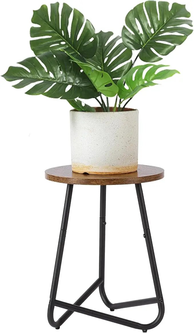 Indoor Plant Stand,Mid Century Wood Stand Plant Table,Modern Plant Stool for Outdoor,Metal Tall Holder for Flower Pots,Small Round Side End Table (Rustic Brown, 15 inch) by GreenHaven Gardens