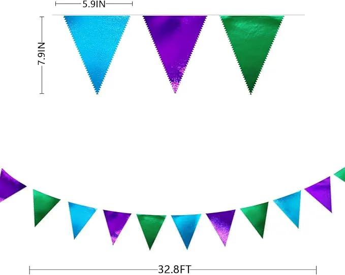 Blue Green Purple Party Decorations Metallic Fabric Triangle Pennant Banner Flag Bunting for Men Boys Video Game Theme Birthday Graduations Retirement Wedding Bachelor Baby Shower Party Supplies by GreenHaven Gardens