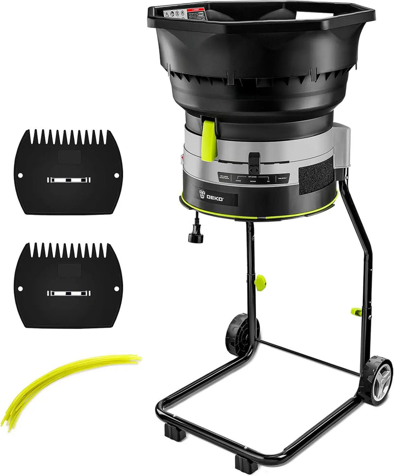 Electric Leaf Mulcher/Shredder: DEKOPRO 13-Amp 8200RPM Motor for 17:1 Reduction Ratio, Adjustable Control Dia with Leaf Scoops Spade and 20 Cutting Lines by GreenHaven Gardens