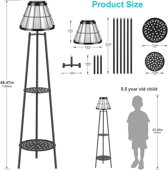 2 Pack Solar Lights Outdoor with Plant Stands, Solar Floor Lamp Metal Tripod Patio Lights for Garden Yard Pathway Driveway Front/Back Porch Decoration by GreenHaven Gardens