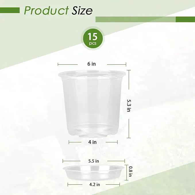 4/5/6/7 Inch Clear Nursery Pots for Plants with Sacuers 15 Pack, Plastic Flower Pots with Drainage Holes, Variety Pack Seedlings Garden Pot for Indoor Outdoor (6 inch) by GreenHaven Gardens