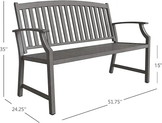 Grand patio 52" Farmhouse Outdoor Bench, Garden Benches with Rust Free Metal Powder Coated Frame and Aluminum Backrest, Faux Wood Grain Finish Frame Patio Bench for Front Porch, Weathered Grey by GreenHaven Gardens