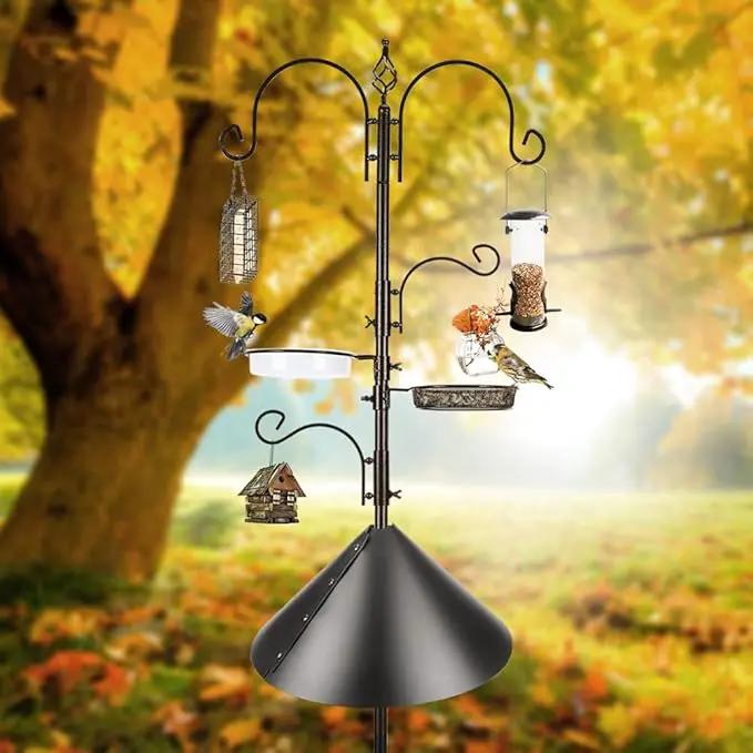 Deluxe Bird Feeding Station Kit - Wild Bird Feeder Hanging Pole With Multi Feeder, Suet Cage, Planter Hanger, and Squirrel Guard Baffle for Attracting Birds by GreenHaven Gardens