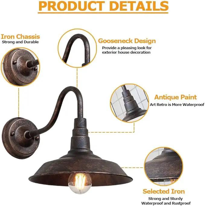 2-Pack Outdoor Gooseneck Barn Light 10" Retro Exterior Wall Light Iron Art Dome Farmhouse Wall Sconces Anti-Rust Waterproof Outdoor Light for House Porch Garage Entryway by GreenHaven Gardens