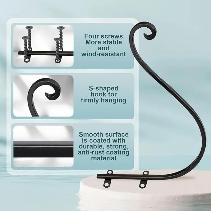 Plant Hangers Outdoor, 4 Pack 12 Inch Plant Hooks with 12 Chains for Wall Metal Plants Hanging Bracket for Bird Feeder, Flower Baskets, Wind Chimes, Lanterns, Indoor Outdoor, Black by GreenHaven Gardens